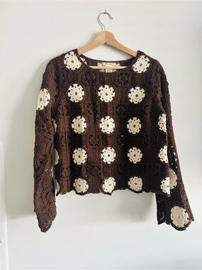 Ultra Pink Brown Crochet Sweater Top